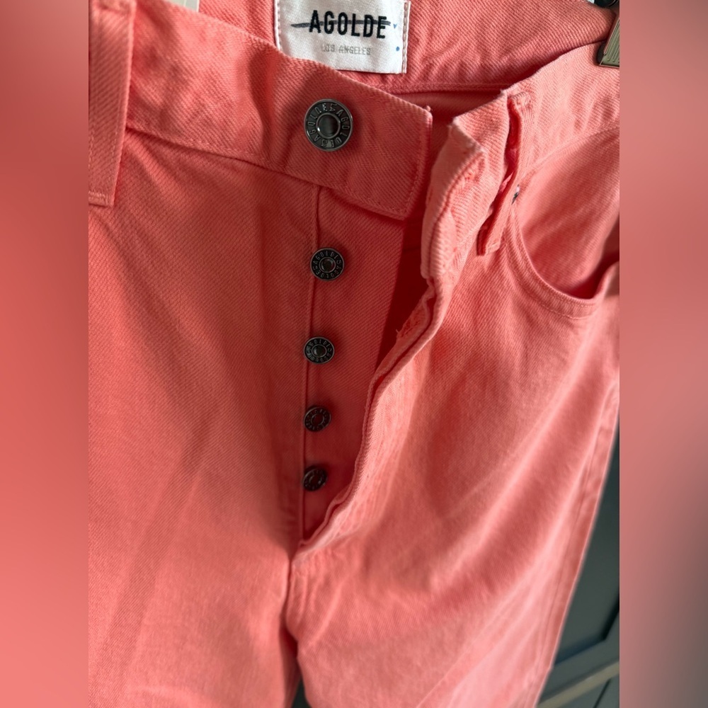 AGOLDE 90s Pinch Waist High Rise Straight •28 • NWT Salmon Pink/Peach - Picture 9 of 15